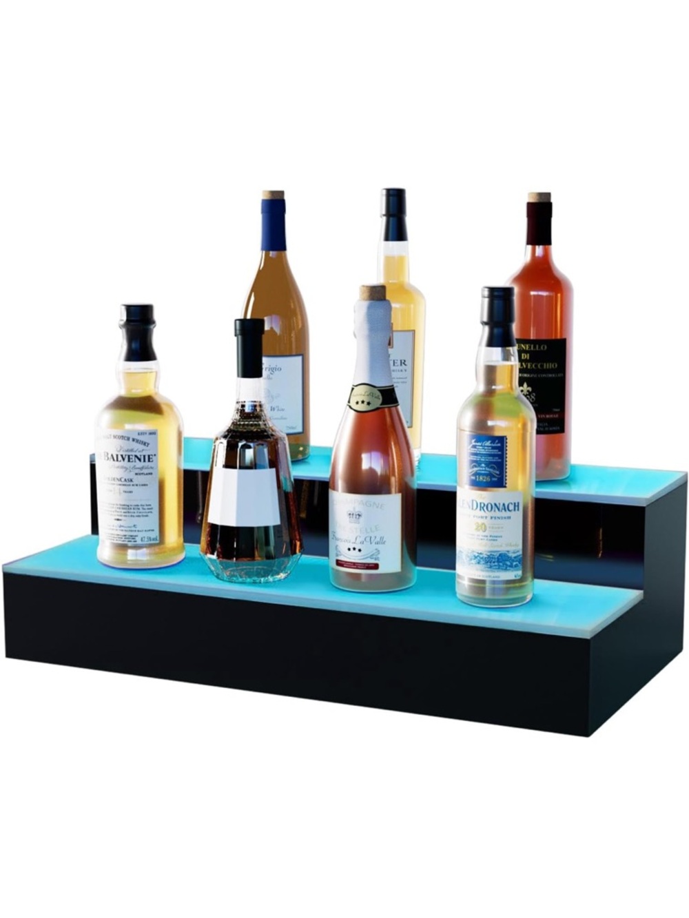 20in LED lighted liquor display shelf- 2 tier- black